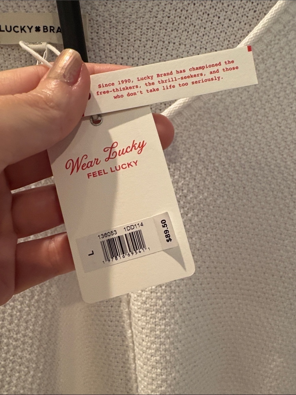 Lucky Brand White V-Neck Knit Sweater - Picture 3 of 8